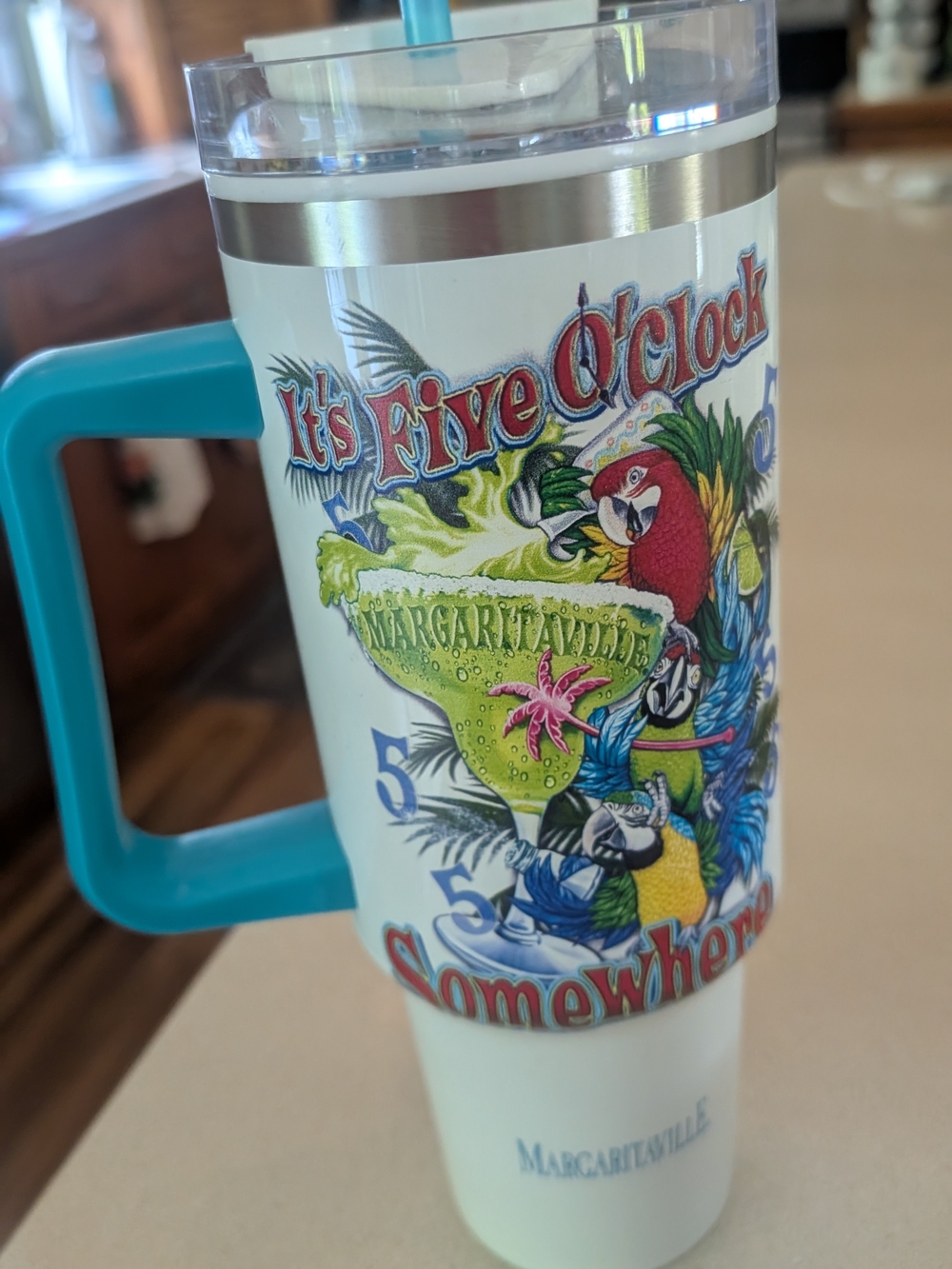 Margaritaville It's Five O'Clock Somewhere Travel Tumbler - Teal Handle
